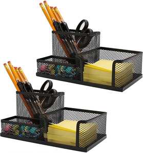 ที่จัดระเบียบโต๊ะทำงานโลหะแบบตาข่าย 3 ช่อง พร้อมที่ใส่กระดาษโน้ตแบบมีกาว ที่ใส่ปากกาและดินสอลายสี่เหลี่ยม สำหรับอุปกรณ์สำนักงาน - Product Image 5