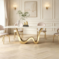 Table à manger rectangulaire en pierre de luxe, design moderne, durable, éco-responsable, pieds en métal pour petit appartement ou restaurant