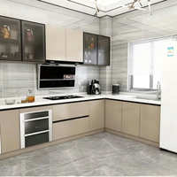 Ensemble complet de cuisine moderne en MDF sur mesure, avec îlot de rangement modulaire en bois, panneaux de porte en mélamine et tiroirs