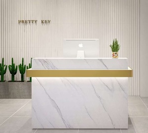Modern Hair Saloon <b>Small</b> Front Counter White Gold Luxury Used Nail Salon Reception <b>Desk</b> for Sale - Product Image 1