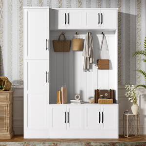 VIBE HAUS Armoire de couloir haute de 79'' avec rangement pour chaussures, banc d'entrée 4-en-1, 6 armoires, 4 patères et étagère réglable - Product Image 1