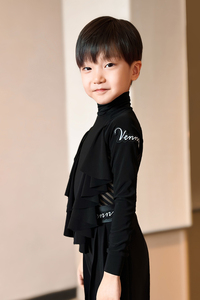 Robe de danse latine, nouveau haut de t-<span class=keywords><strong>shirt</strong></span>, col montant, manches longues, slim, professionnel, garçons, enfants, spandex, entraînement standard national - Product Image 4