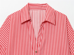 GX2340 Butik Pakaian Wanita Modis Atasan Bermotif Kerah V Setengah Lengan Blus Wanita Seksi Kemeja Kasual - Product Image 4