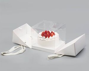 Custom Luxury White Wedding Cake Transparent Packaging Square Box 6 Inch 8 Inch Tall Cake Gift Box With Clear Window And Handle