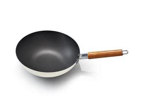 Venta caliente utensilios de cocina esmaltados <span class=keywords><strong>Wok</strong></span> chino con <span class=keywords><strong>mango</strong></span> de madera extraíble sartén grande <span class=keywords><strong>Wok</strong></span> de hierro 12 pulgadas/30cm - Product Image 2