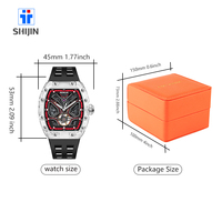 Neuerscheinung Herren Automatik 3ATM Mechanische Uhr Weißgold-Gehäuse Glas-Zifferblatt Skelett Luxus Maßgefertigtes Silikonarmband