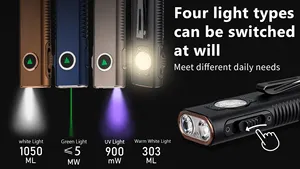 TrustFire 1050LM EDC Pocket chaveiro lanterna MINIX3 Verde ponteiro laser luz ultravioleta tocha