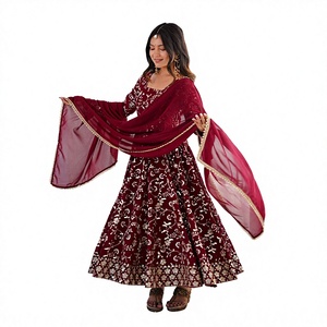 Maroon Embroidered Ankle-Length <b>Kurta</b> Set With Dupatta Women Traditional Ethnic <b>Indian</b> Pakistani Wedding Wear - Product Image 1