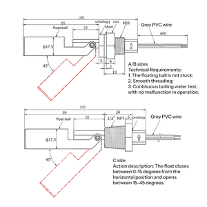 Side Mounted Floating Ball Level Switch With Acid and <b>Alkali</b> Resistant Electroplating Electrolyte Type Water Switch Measurement - Product Image 5