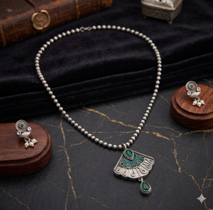 DIVYORO Fan-Shaped Blue Stone Oxidized Silver <b>Necklace</b> Set for Women Traditional Ethnic Jewelry Vintage <b>Statement</b> <b>Necklace</b> Set - Product Image 2