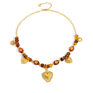 Collar con Cuentas en Forma de Corazón, Chapado en Oro de 18k, Cadena de Aleación de Zinc, Joyería para Otoño e Invierno - Product Image 5