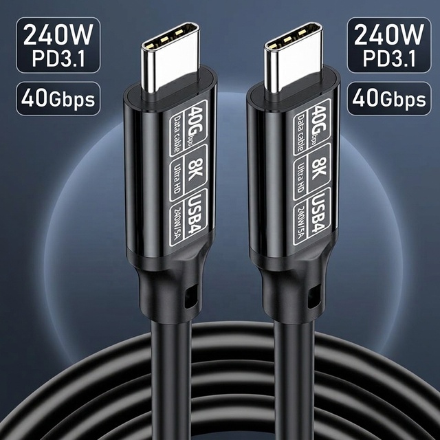 Manufacturer Custom USB4 Cable 240W PD3.1 5A Fast Charging 40Gbps Thunderbolt 4/3 Compatible 8K Video Type C to C for Android