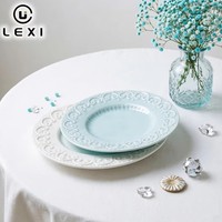 Assiette de table en céramique vert menthe à bord festonné gaufré, vaisselle empilable bicolore avec centre côtelé en porcelaine blanche pour table de mariage