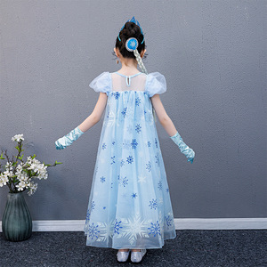 Di modo Anna Dress Puff Manica Corta Blu Bling Paillettes Neve Elsa Halloween Fancy Dress Cosplay Per Le Ragazze - Product Image 5