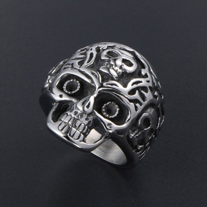 Skull <b>Ring</b> Men's <b>Titanium</b> Steel Retro Rock Hip Hop Skeleton Design SA540 - Product Image 2