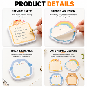 Blocs-notes autocollants en forme d'animaux de dessin animé, blocs-notes adhésifs, pingouin, ours, chat, nuage, papier épais, logo personnalisé pour une utilisation quotidienne par les étudiants - Product Image 2
