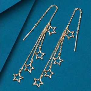 Boucles d'oreilles pendantes étoile en or massif 18 carats (Au750) pour femmes et jeunes filles, marque Xinfly, vente en gros, bijoux fins - Product Image 4