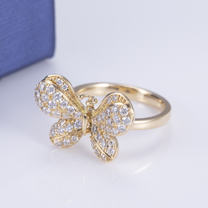 แหวนผู้หญิง MS-508 ทองคำ 18k สีเหลือง ประดับเพชรแล็บรูปผีเสื้อ - Product Image 2