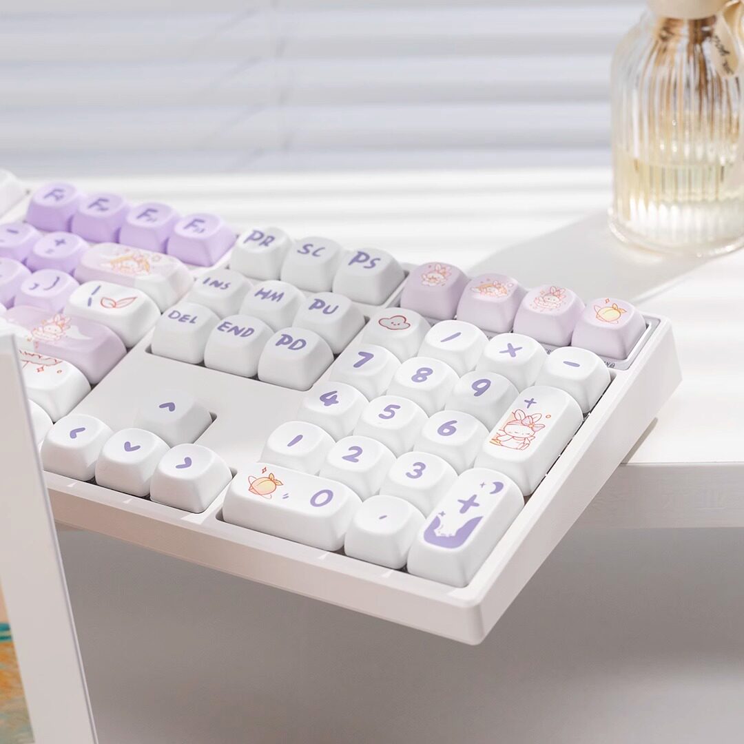 คีย์บอร์ด White-YG108+M-OA คีย์แคปกระต่ายสีม่วง