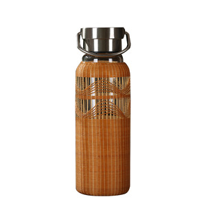 Chinese Handmade Bamboo Woven Glass Tea Water Bottle With Lid Stainless Steel Large Bellied Cup For Women Cold Drink Storage - Product Image 5