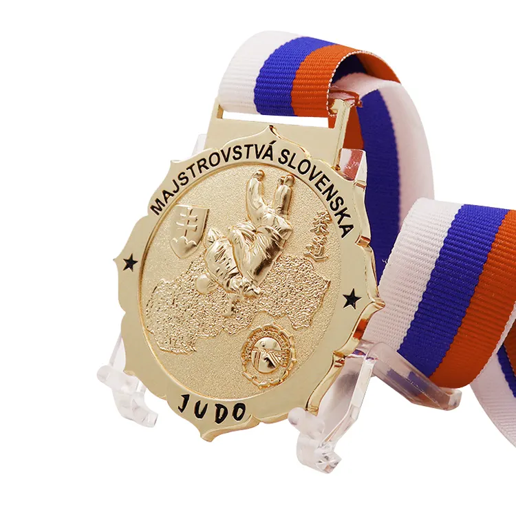 Medallas de estrellas de Taekwondo para Karate, cintas de oro en blanco liso, Metal deportivo, 3D, cobre antiguo, medalla en blanco, inserto Acrílico