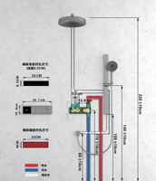 Ensemble de douche thermostatique encastré avec cartouche céramique, jets de pluie et de massage, design moderne, finition or brossé en acier inoxydable