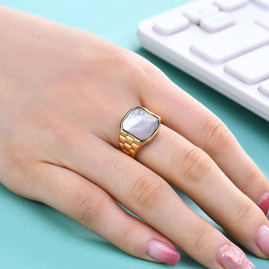 Anillo de reloj de moda para mujer, chapado en oro fino de 14k y 18k, de acero inoxidable 316L, con madreperla, que no se deslustra. - Product Image 5