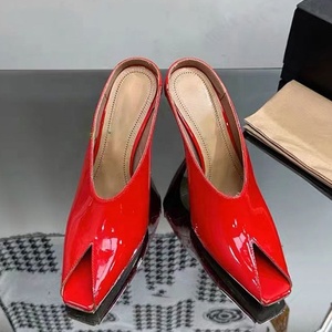 Women on Solid <b>Sandals</b> Hook High Heels Stiletto Dress Shoes Thin High-Heeled Mules Party Peep Toe Slides - Product Image 5