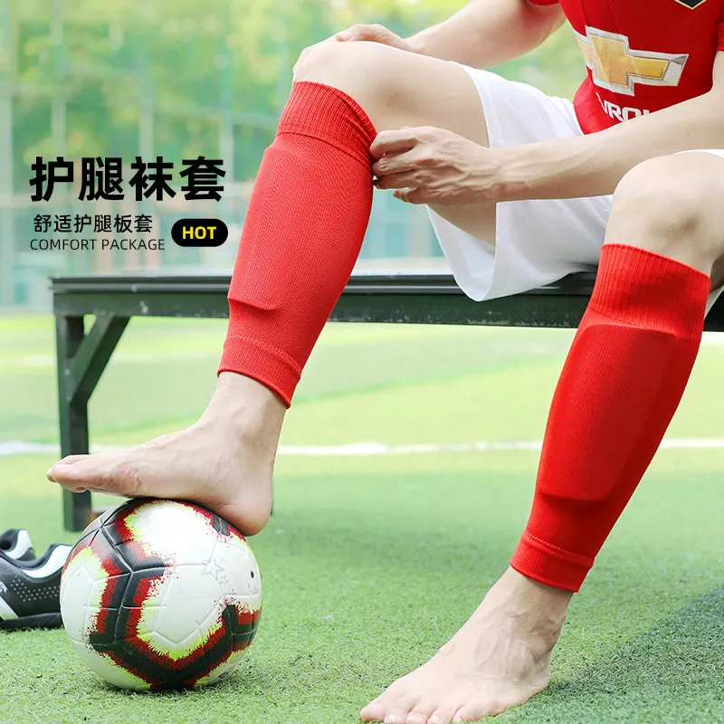 Kaus kaki pelindung sepak bola Multi warna elastis untuk anak dewasa kustom kaus kaki bantalan pelindung sepatu sepak bola lengan tetap untuk sepak bola