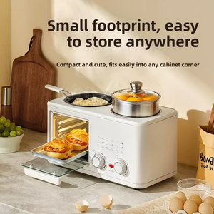 Station petit-déjeuner multifonction 4-en-1 : <span class=keywords><strong>Mini</strong></span>-<span class=keywords><strong>four</strong></span> grille-pain et grill, cuiseur vapeur, friteuse et <span class=keywords><strong>four</strong></span> à pâtisserie pour la maison - Product Image 3