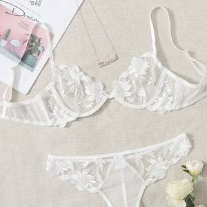 X1798 بيع بالجملة مثير طقم حمالة صدر من قطعتين جي سترينغ ملابس داخلية نسائية مثيرة دانتيل شفاف تطريز ملابس داخلية نسائية - Product Image 2