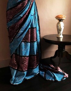 Nuevas colecciones de sarees de seda Tussar pura, suaves y cómodos, estampados a mano, para fiestas, marca UDDUP, en stock. - Product Image 4