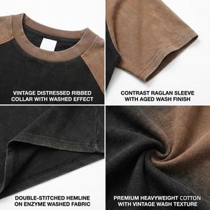 Camiseta de moda vintage lavada con logo personalizado, proveedor líder, camiseta de hombre de algodón 100% de alto gramaje, manga corta raglán, oversize. - Product Image 2