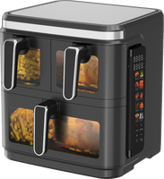 Friteuse à air triple panier carrée 4L+4L+9L, sans huile, affichage numérique, pour une cuisson saine, usage domestique, format familial