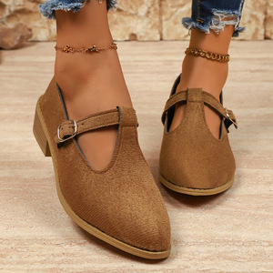 British Style Large Size Suede Low Heel Shoes for Women Autumn New Pointed Toe Thick Heel Wholesale 43 - Product Image 4