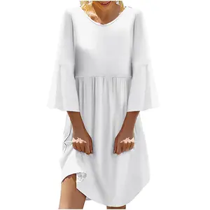 OEM custom solid color multi-color optional round neck high waist summer women's linen casual dress