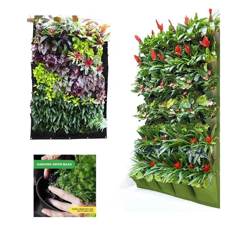 Macetero de jardín para colgar en la pared, bolsa Vertical de 36 bolsillos para cultivo de plantas, hecha de tela para flores y verduras