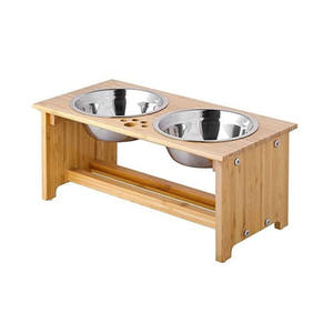 Penjualan terlaris WDF OEM mangkuk anjing kayu berdiri dengan tinggi yang dapat diatur mangkuk makanan anjing peliharaan kucing tinggi dengan dudukan pemberi makan hewan peliharaan bambu - Product Image 1
