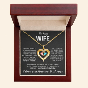 Collar de Corazón con Doble Piedra de Nacimiento Personalizado para Mi Esposa, Tarjeta con Mensaje, Caja de Madera, Colgante con Nombre Grabado, Regalo de Aniversario - Product Image 1