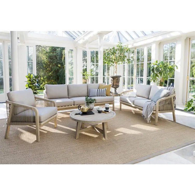 YASN Modern Rope Woven Wood Garden Set Fabric Courtyard Patio Furniture Set for Outdoor Use