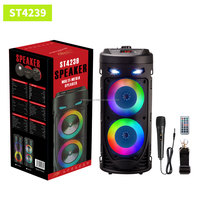 Haut-parleur audio stéréo karaoké tendance St4239 avec double woofer de 4 pouces, lumières LED, Bluetooth 5.4 et liaison TWS pour fêtes en extérieur et à domicile