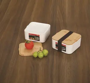 Оптовая продажа, Лидер продаж, одноярусная коробка для обедов в японском стиле, Высококачественная коробка для обедов с бамбуковой крышкой и резинкой для микроволновой печи