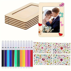 Picture <strong>Frame</strong> Painting Craft Kit <strong>DIY</strong> Wooden Photo <strong>Frames</strong> with Stand Painting Tools Set <strong>Eva</strong> Stickers for Kids Craft and Decorate - Product Image 1