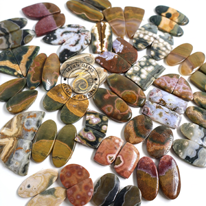 Paire de cabochons en jaspe océanique naturel, pierres semi-précieuses en vrac pour la fabrication de bijoux, lot de jaspe océanique fait main, prix de gros - Product Image 1