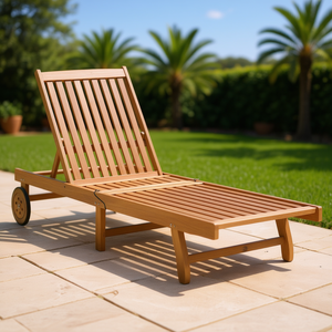 Lettino Prendisole in Legno Massello di Acacia, Chaise Longue Reclinabile da Esterno con Gambe Affusolate, Design Contemporaneo, Colore Marrone - Product Image 2