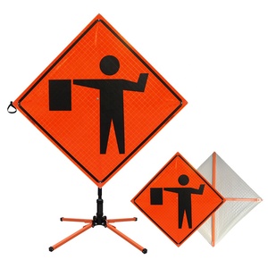 Dingfei kiểm soát giao thông dấu hiệu 36inch 48inch phản chiếu <span class=keywords><strong>flagger</strong></span> phía trước (biểu tượng với cờ) cuộn lên dấu hiệu giao thông - Product Image 5
