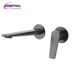 Robinet de lavabo de salle de bain en or noir de luxe, montage mural, <span class=keywords><strong>bec</strong></span> en cascade, robinet mélangeur en laiton, robinet de lavabo à levier unique, robinet de lavabo - Product Image 2