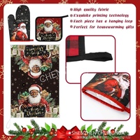 Accessoires de cuisine de Noël : Gants de four, torchons et protège-plats à motif écossais rouge style ferme de Noël
