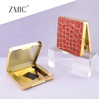 Étui compact de luxe doré vide en cuir carré avec miroir, étui cosmétique brillant en ABS pour palette de fard à joues, vente en gros