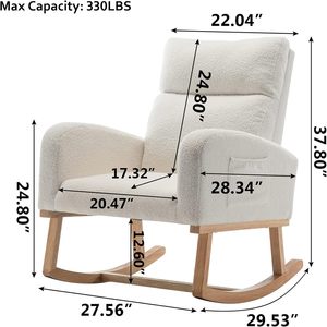 Morden Sherpa mamma che allatta sedia a <span class=keywords><strong>dondolo</strong></span> tessuto in velluto bianco accento sedia a <span class=keywords><strong>dondolo</strong></span> vivaio con schienale alto - Product Image 2